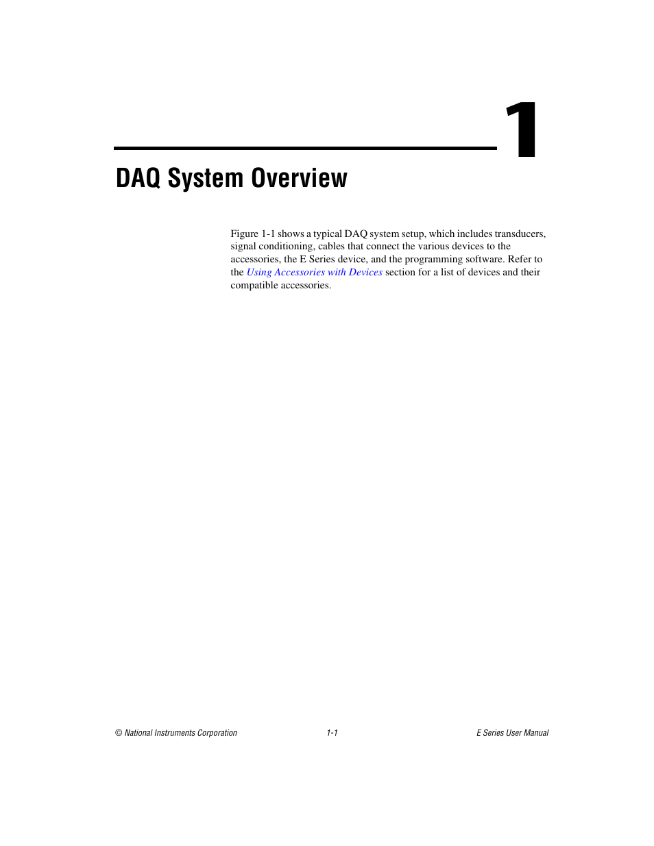 Chapter 1 daq system overview, Daq system overview | National Instruments Data Acquisition Device E Series User Manual | Page 18 / 264