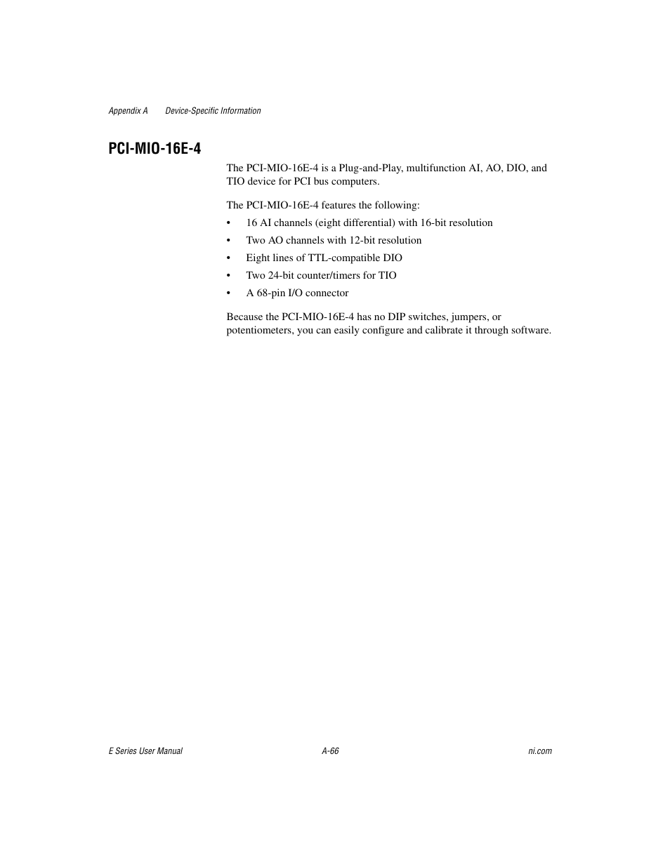 Pci-mio-16e-4 | National Instruments Data Acquisition Device E Series User Manual | Page 201 / 264