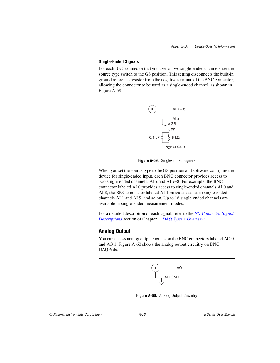 Figure a-59. single-ended signals, Figure a-60. analog output circuitry, Analog output | National Instruments Data Acquisition Device E Series User Manual | Page 208 / 264