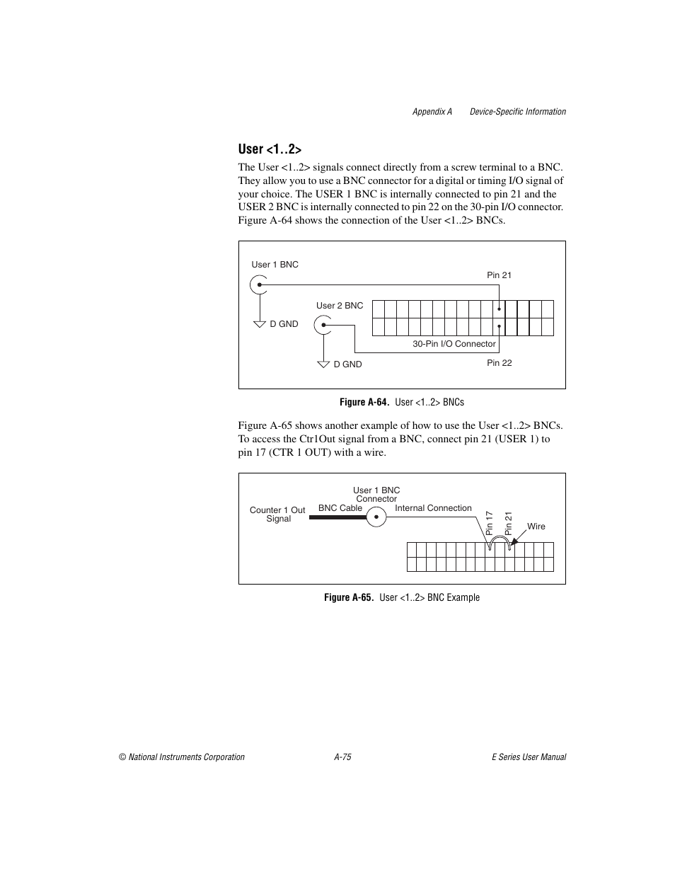 Figure a-64. user <1 > bncs, Figure a-65. user <1 > bnc example, User <1 | National Instruments Data Acquisition Device E Series User Manual | Page 210 / 264