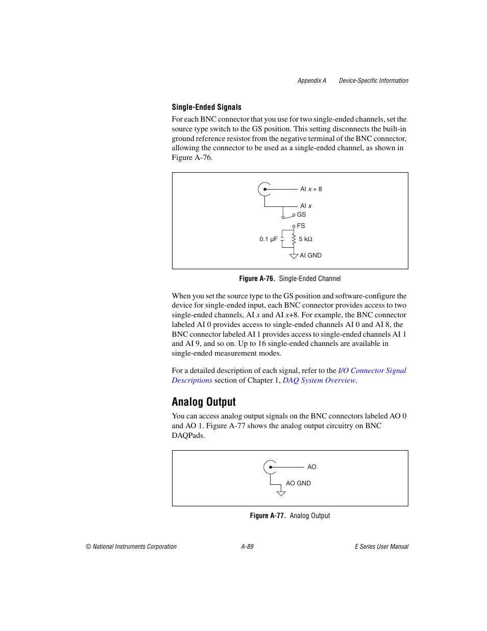 Figure a-76. single-ended channel, Figure a-77. analog output, Analog output | National Instruments Data Acquisition Device E Series User Manual | Page 224 / 264
