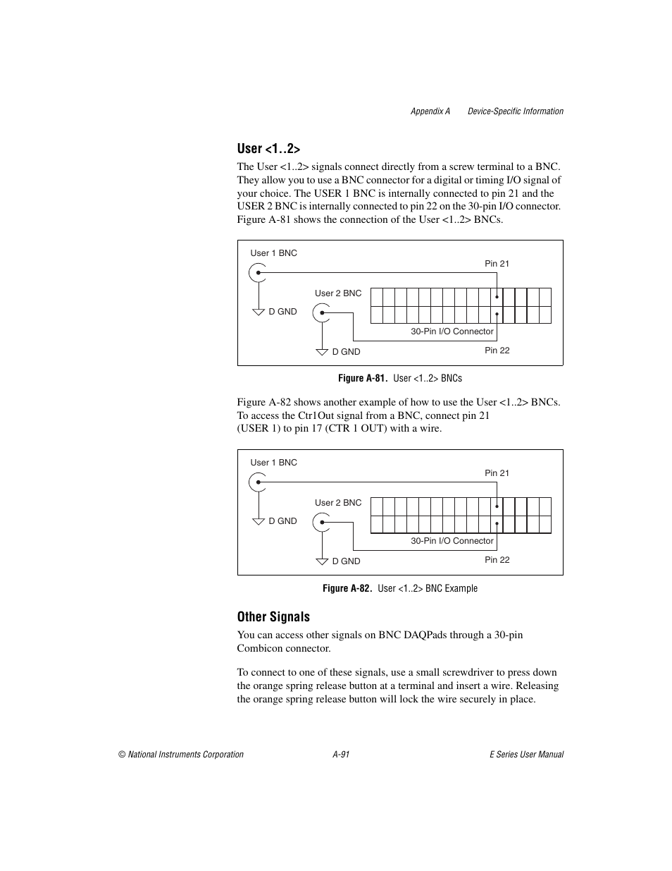 Figure a-81. user <1 > bncs, Figure a-82. user <1 > bnc example, User <1 | Other signals | National Instruments Data Acquisition Device E Series User Manual | Page 226 / 264