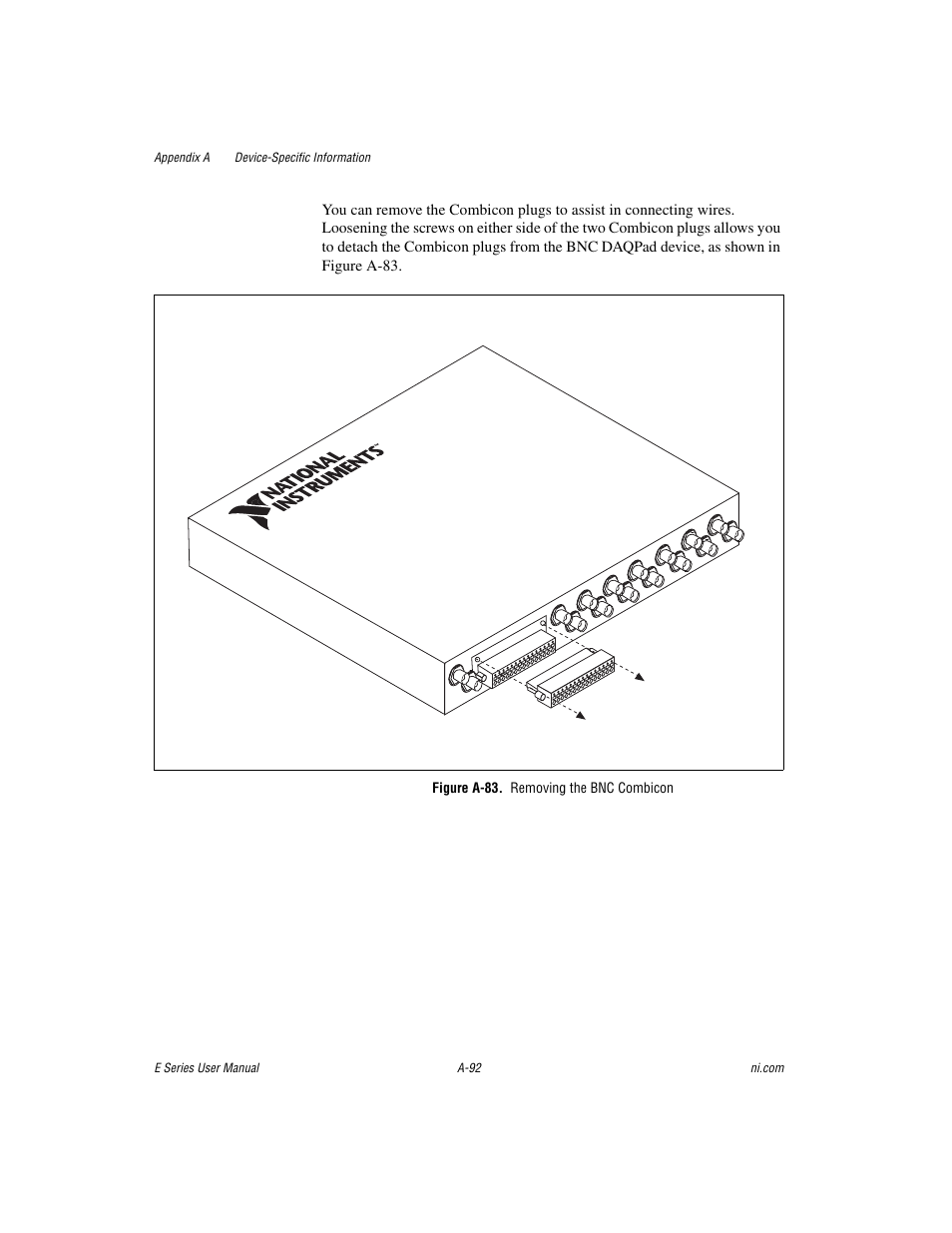 Figure a-83. removing the bnc combicon | National Instruments Data Acquisition Device E Series User Manual | Page 227 / 264