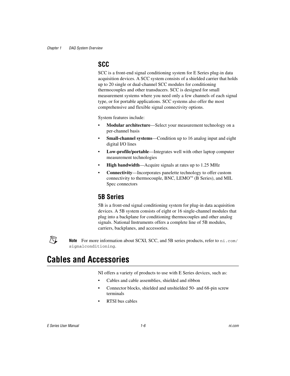 5b series, Cables and accessories, Scc -6 5b series -6 | Cables and accessories -6 | National Instruments Data Acquisition Device E Series User Manual | Page 23 / 264