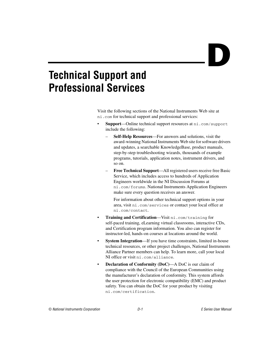N, refer to the, Technical support and professional services | National Instruments Data Acquisition Device E Series User Manual | Page 249 / 264