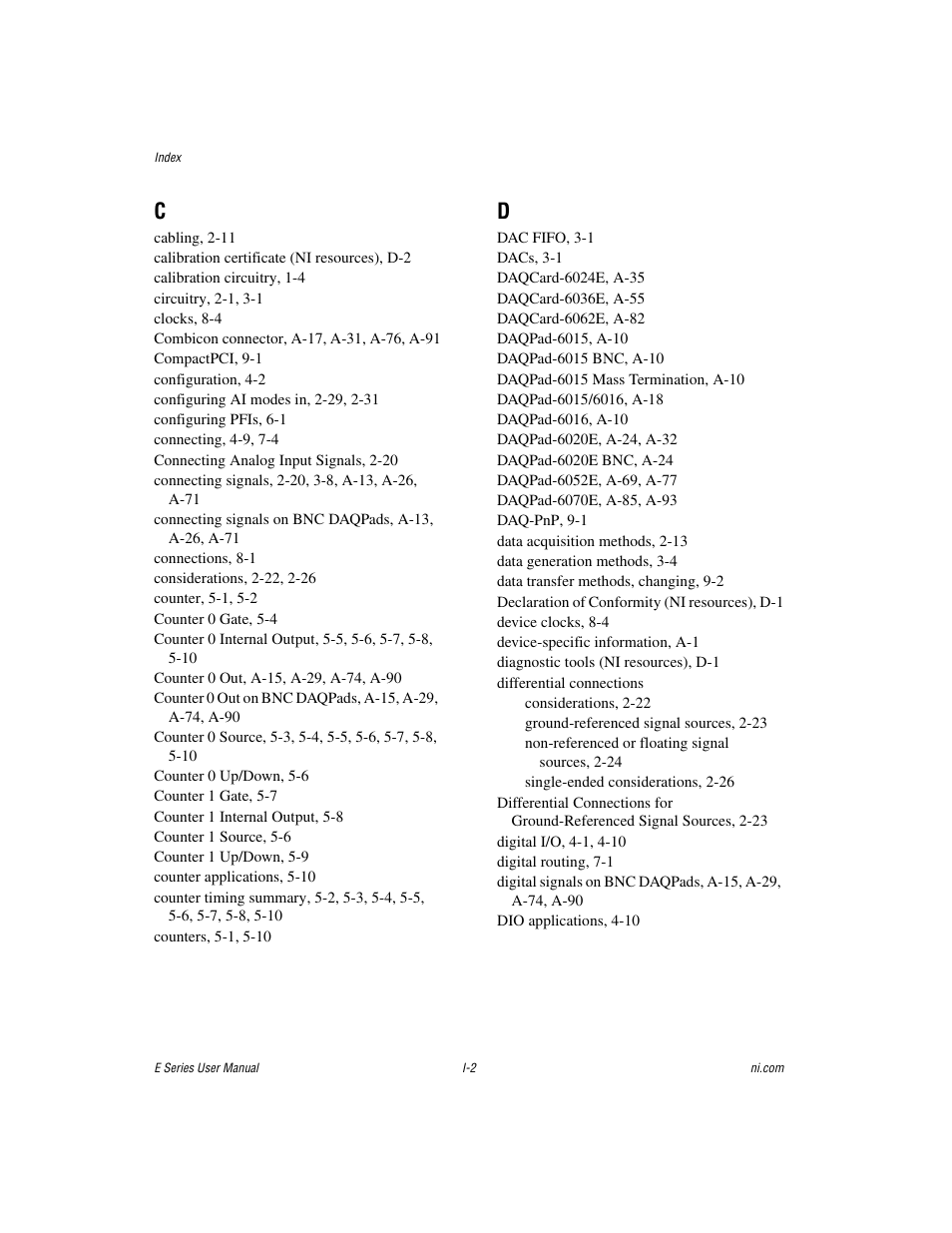 National Instruments Data Acquisition Device E Series User Manual | Page 259 / 264