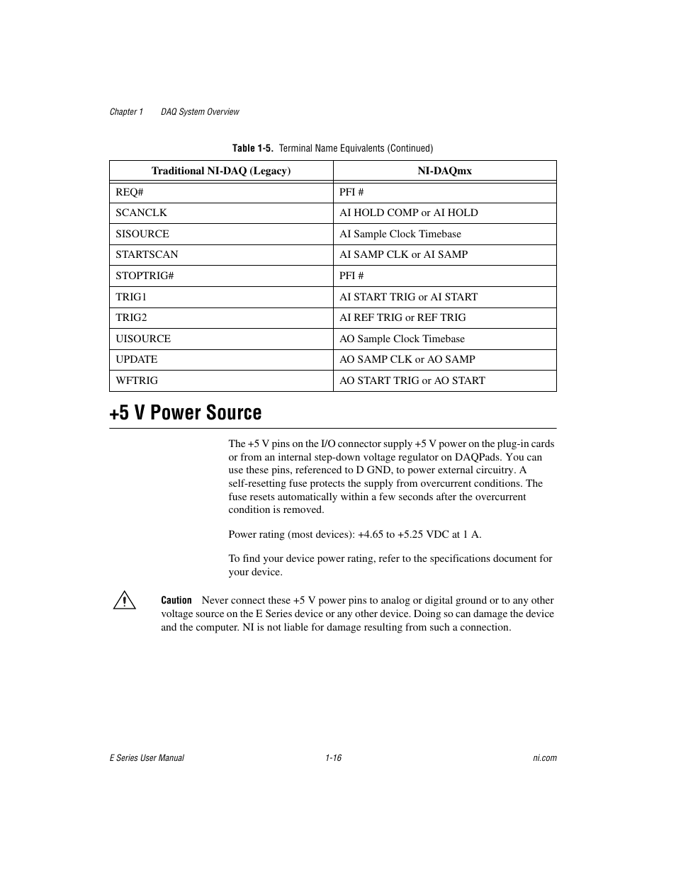 5 v power source, 5 v power source -16 | National Instruments Data Acquisition Device E Series User Manual | Page 33 / 264