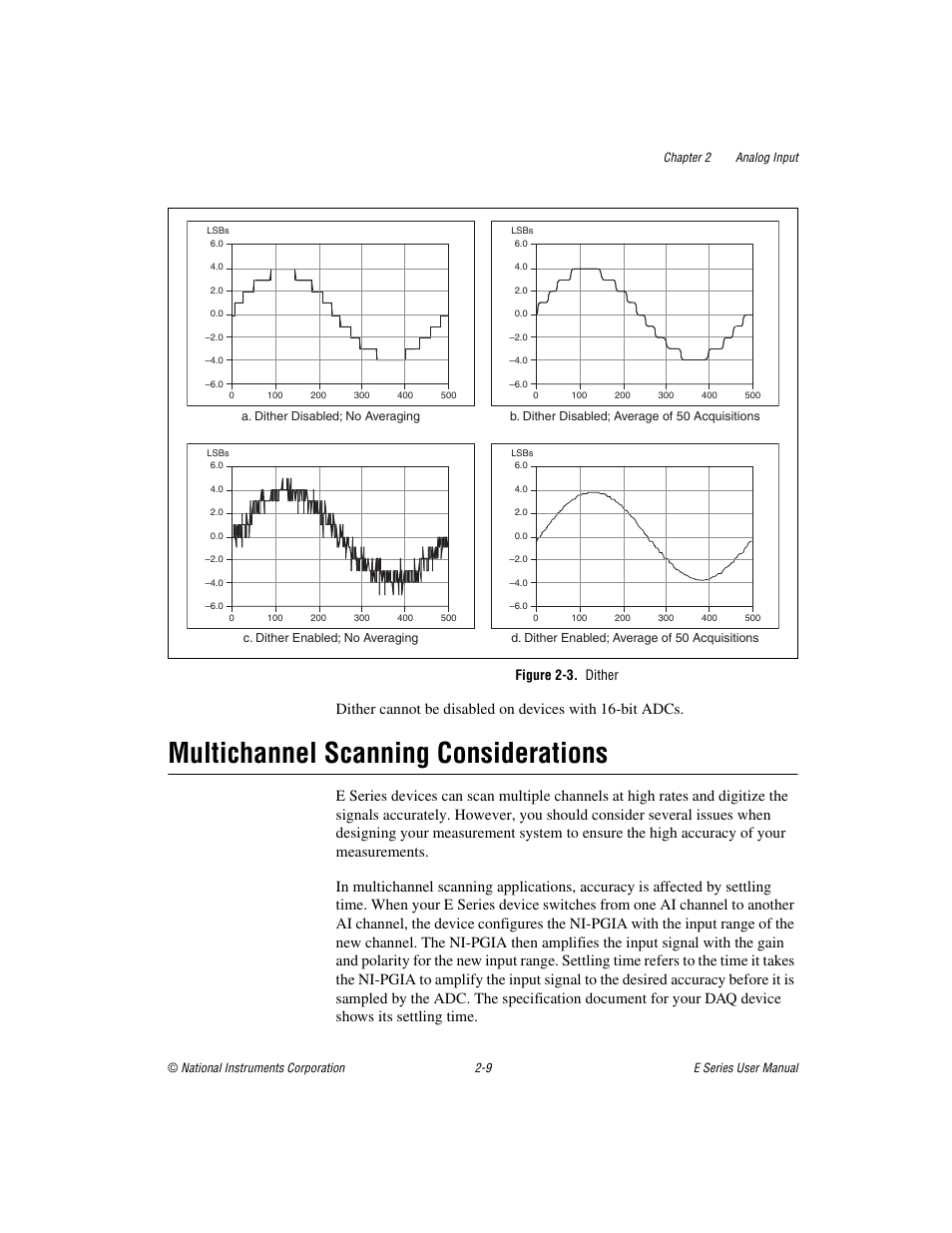 Figure 2-3. dither, Multichannel scanning considerations, Multichannel scanning considerations -9 | National Instruments Data Acquisition Device E Series User Manual | Page 42 / 264