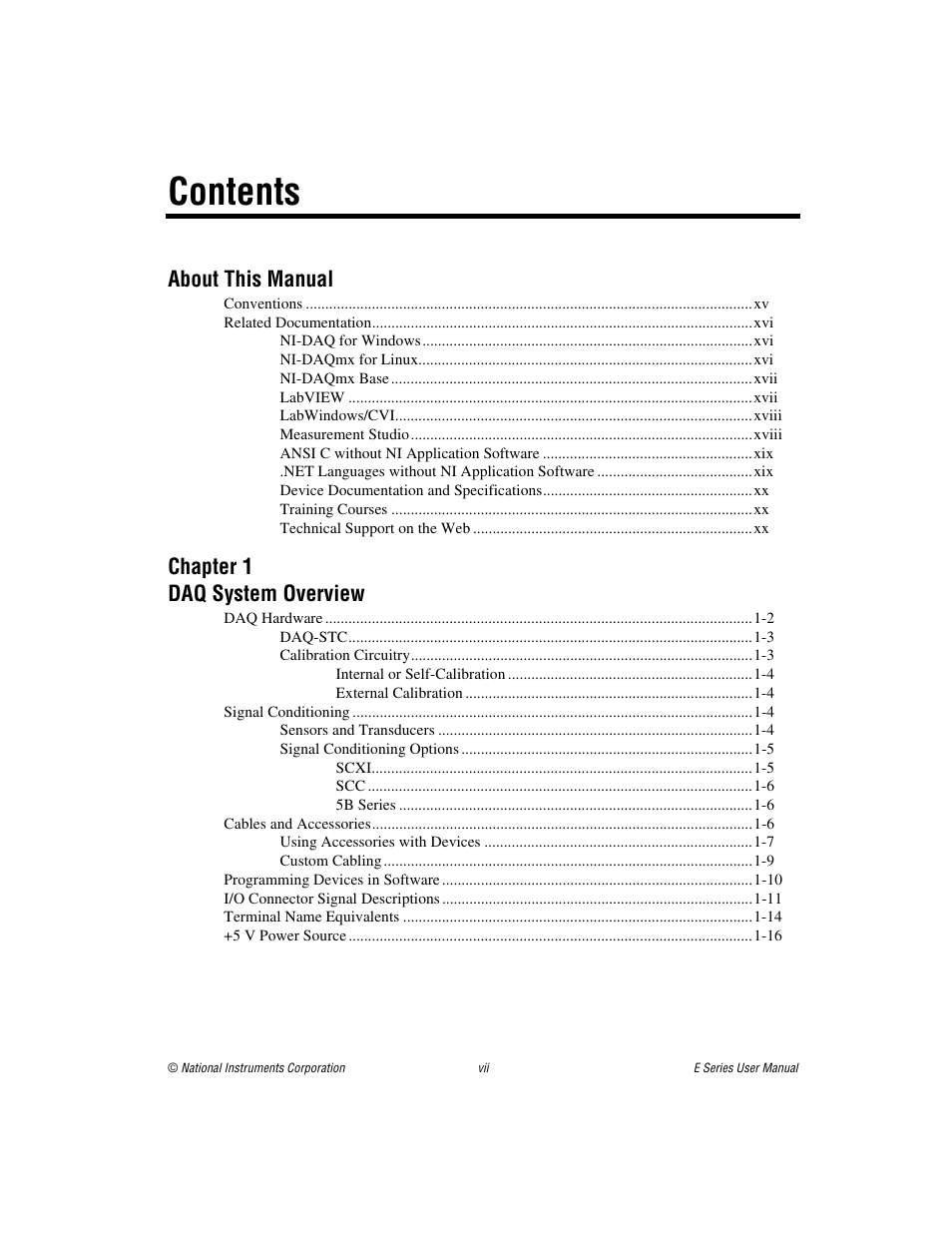 National Instruments Data Acquisition Device E Series User Manual | Page 5 / 264