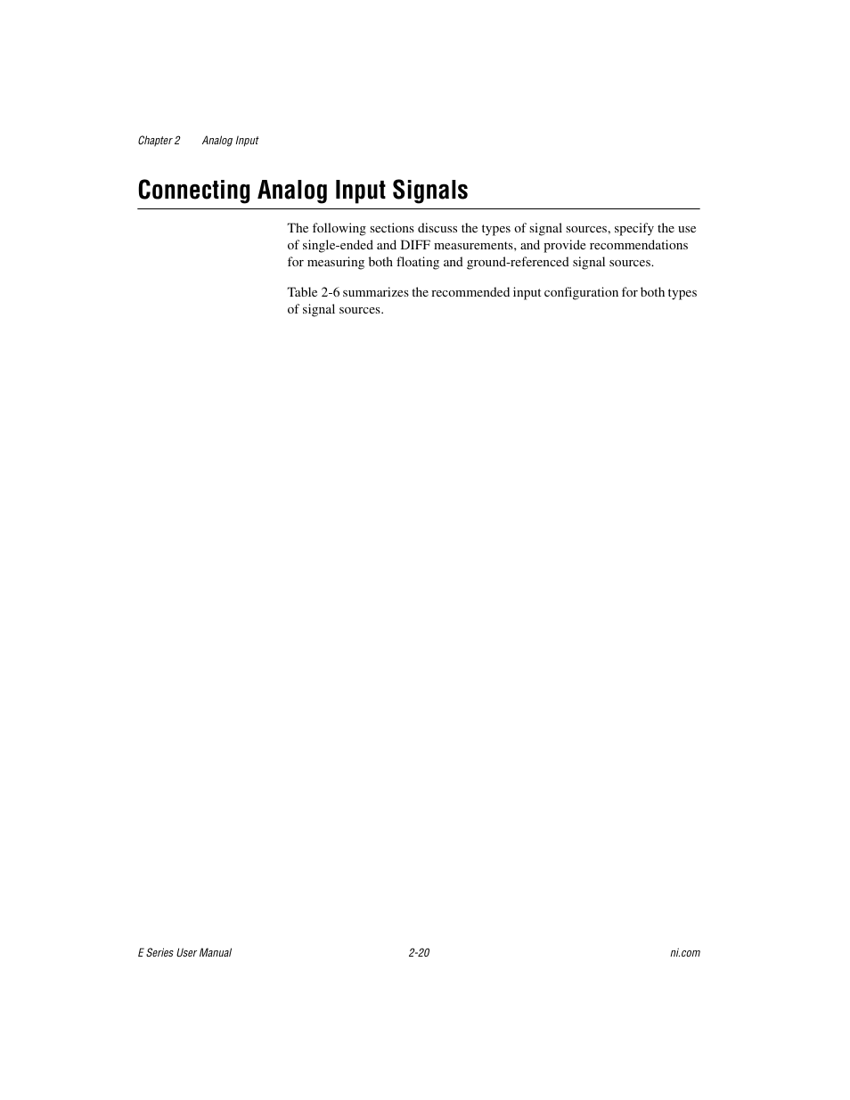 Connecting analog input signals, Connecting analog input signals -20 | National Instruments Data Acquisition Device E Series User Manual | Page 53 / 264