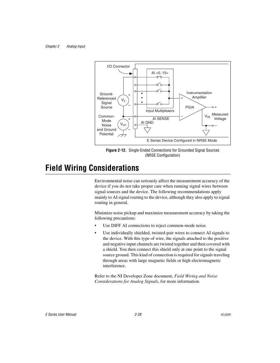 Field wiring considerations, Field wiring considerations -28 | National Instruments Data Acquisition Device E Series User Manual | Page 61 / 264