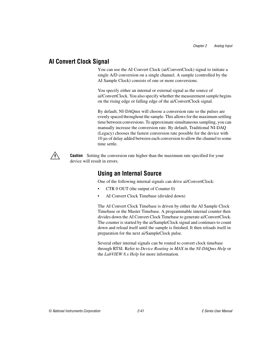 Ai convert clock signal, Using an internal source, Ai convert clock signal -41 | Using an internal source -41 | National Instruments Data Acquisition Device E Series User Manual | Page 74 / 264