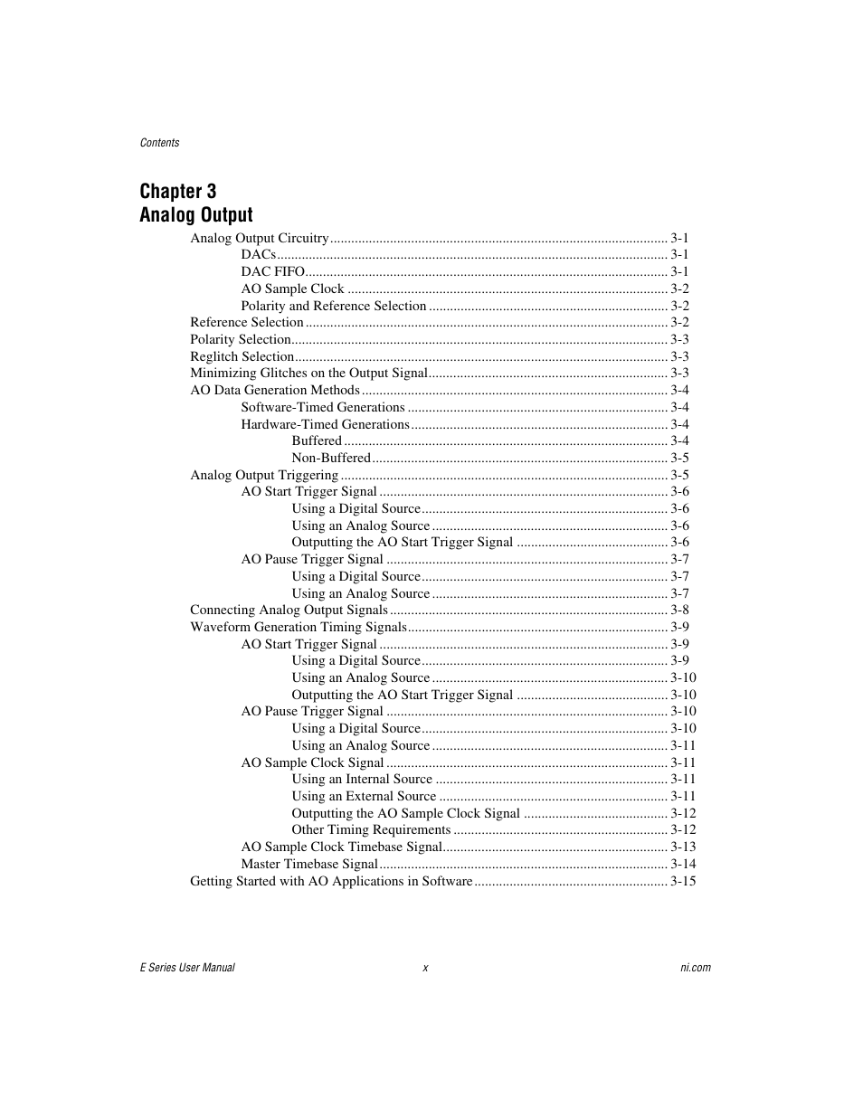 Chapter 3 analog output | National Instruments Data Acquisition Device E Series User Manual | Page 8 / 264