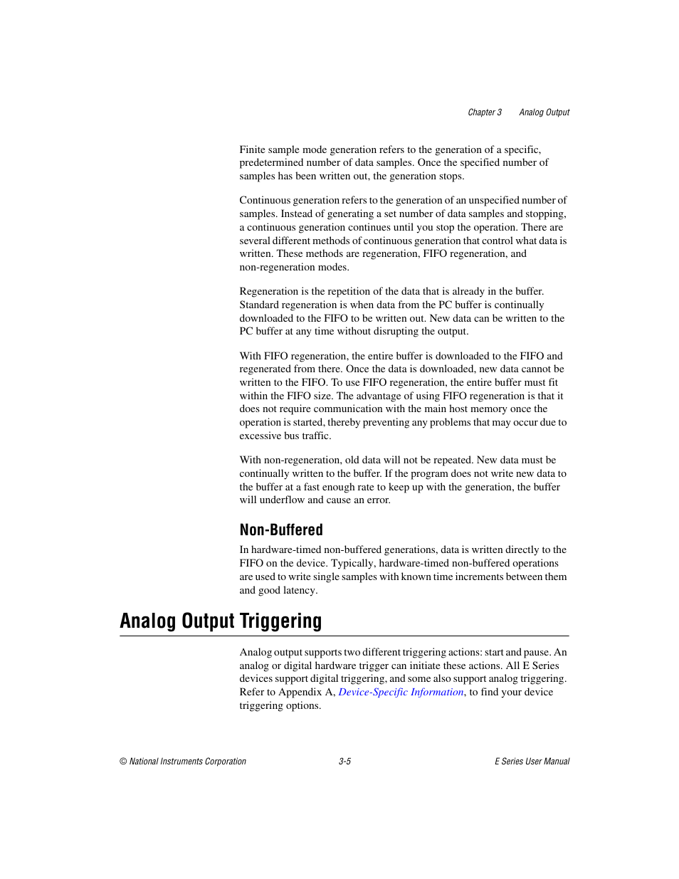 Non-buffered, Analog output triggering, Non-buffered -5 | Analog output triggering -5 | National Instruments Data Acquisition Device E Series User Manual | Page 85 / 264