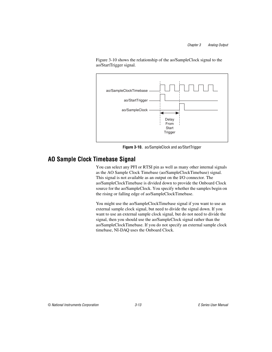 Figure 3-10. ao/sampleclock and ao/starttrigger, Ao sample clock timebase signal, Ao sample clock timebase signal -13 | National Instruments Data Acquisition Device E Series User Manual | Page 93 / 264