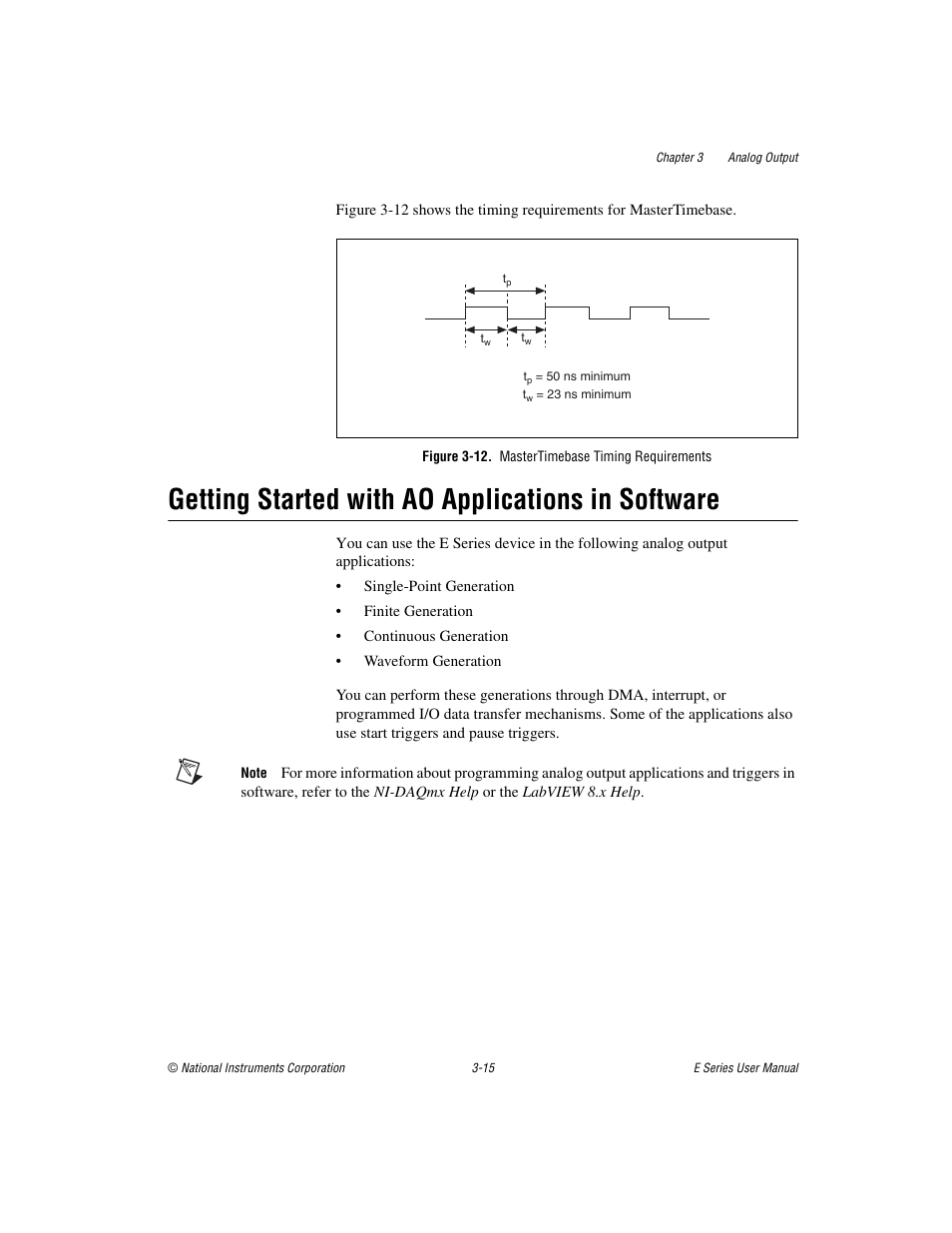 Figure 3-12. mastertimebase timing requirements, Getting started with ao applications in software | National Instruments Data Acquisition Device E Series User Manual | Page 95 / 264
