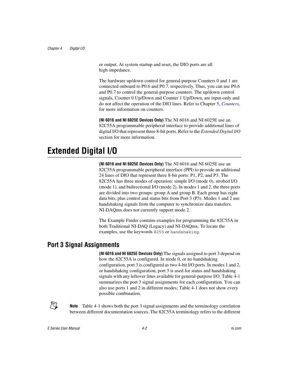 Extended digital i/o, Port 3 signal assignments, Extended digital i/o -2 | Port 3 signal assignments -2 | National Instruments Data Acquisition Device E Series User Manual | Page 97 / 264