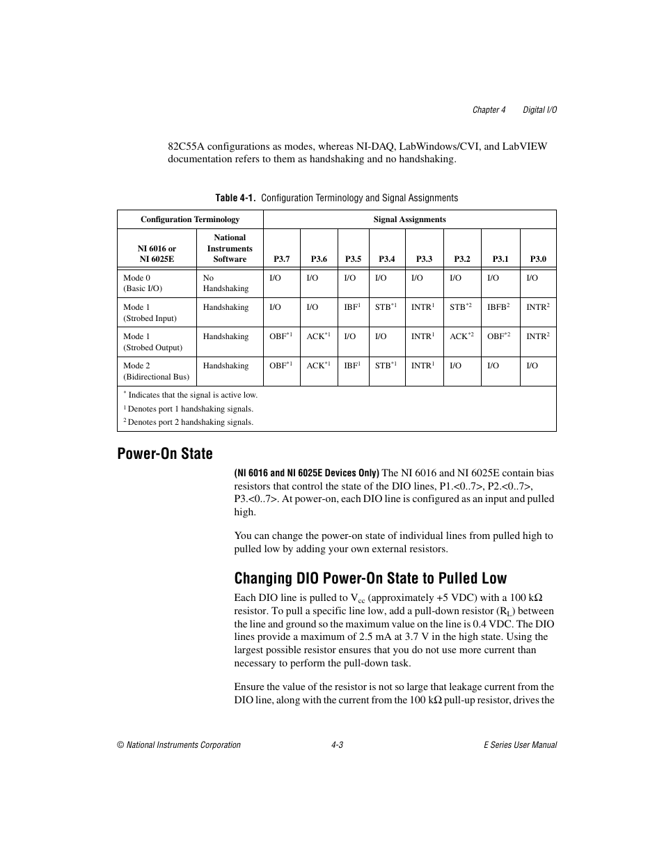 Power-on state, Changing dio power-on state to pulled low, Power-on state -3 | Changing dio power-on state to pulled low -3, 1 sho | National Instruments Data Acquisition Device E Series User Manual | Page 98 / 264