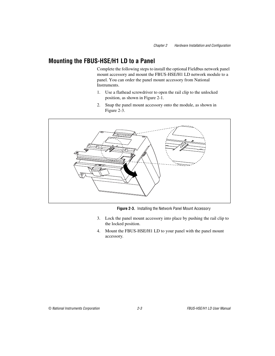 Mounting the fbus-hse/h1 ld to a panel, Mounting the fbus-hse/h1 ld to a panel -2 | National Instruments Fieldbus User Manual | Page 14 / 41