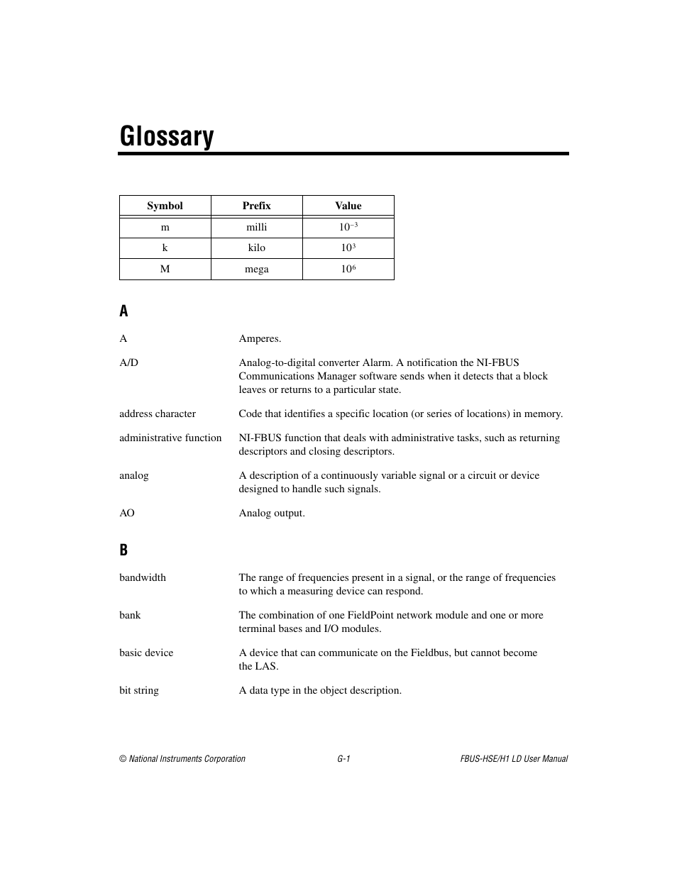 Glossary | National Instruments Fieldbus User Manual | Page 30 / 41