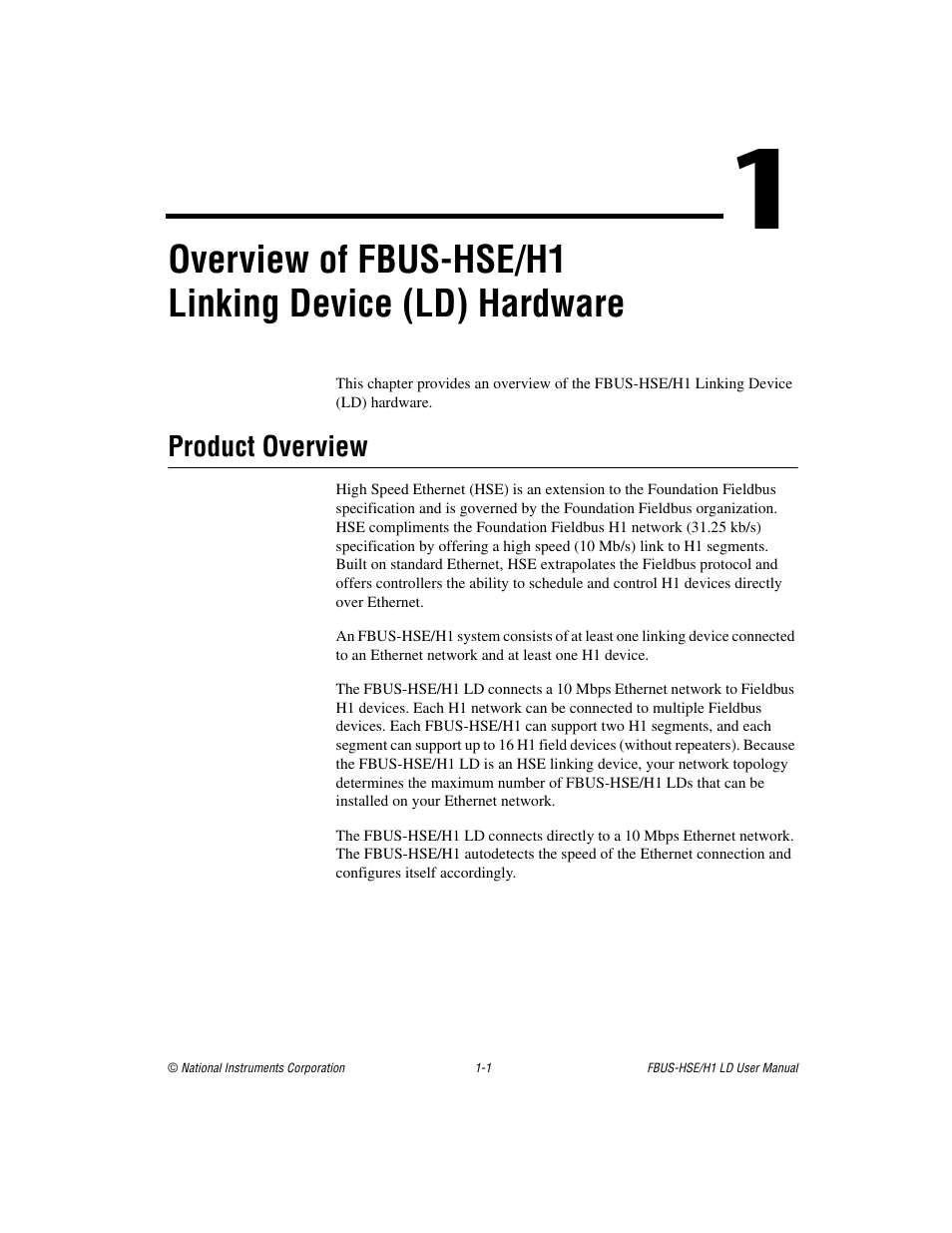 Product overview, Product overview -1 | National Instruments Fieldbus User Manual | Page 9 / 41