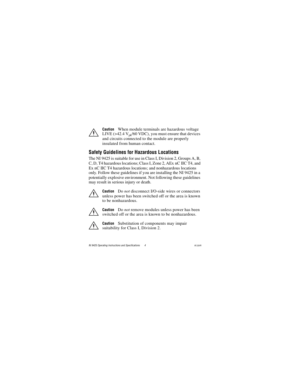 Safety guidelines for hazardous locations | National Instruments NI 9425 User Manual | Page 4 / 22