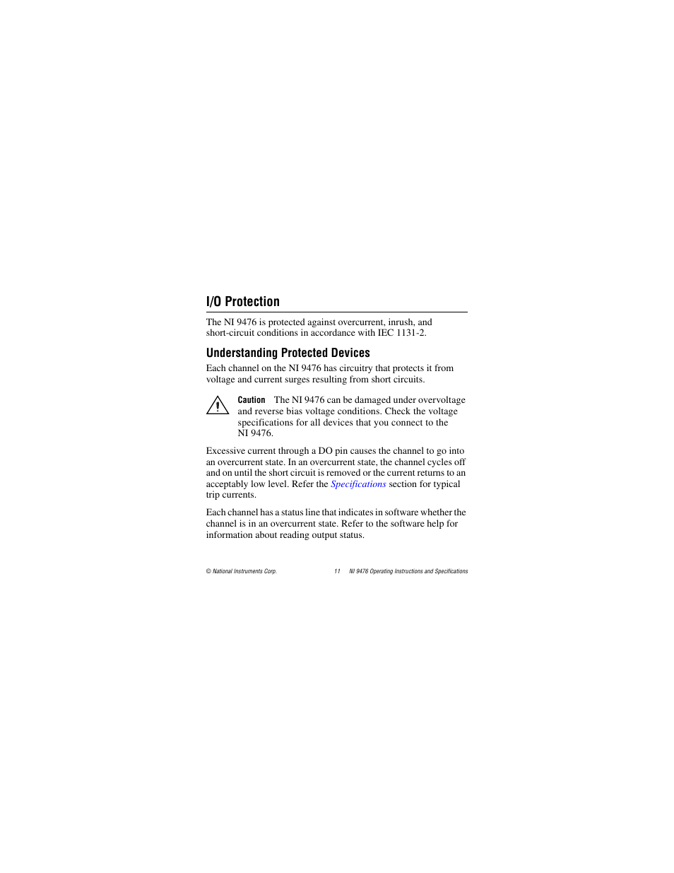 I/o protection, Understanding protected devices | National Instruments NI 9476 User Manual | Page 11 / 24