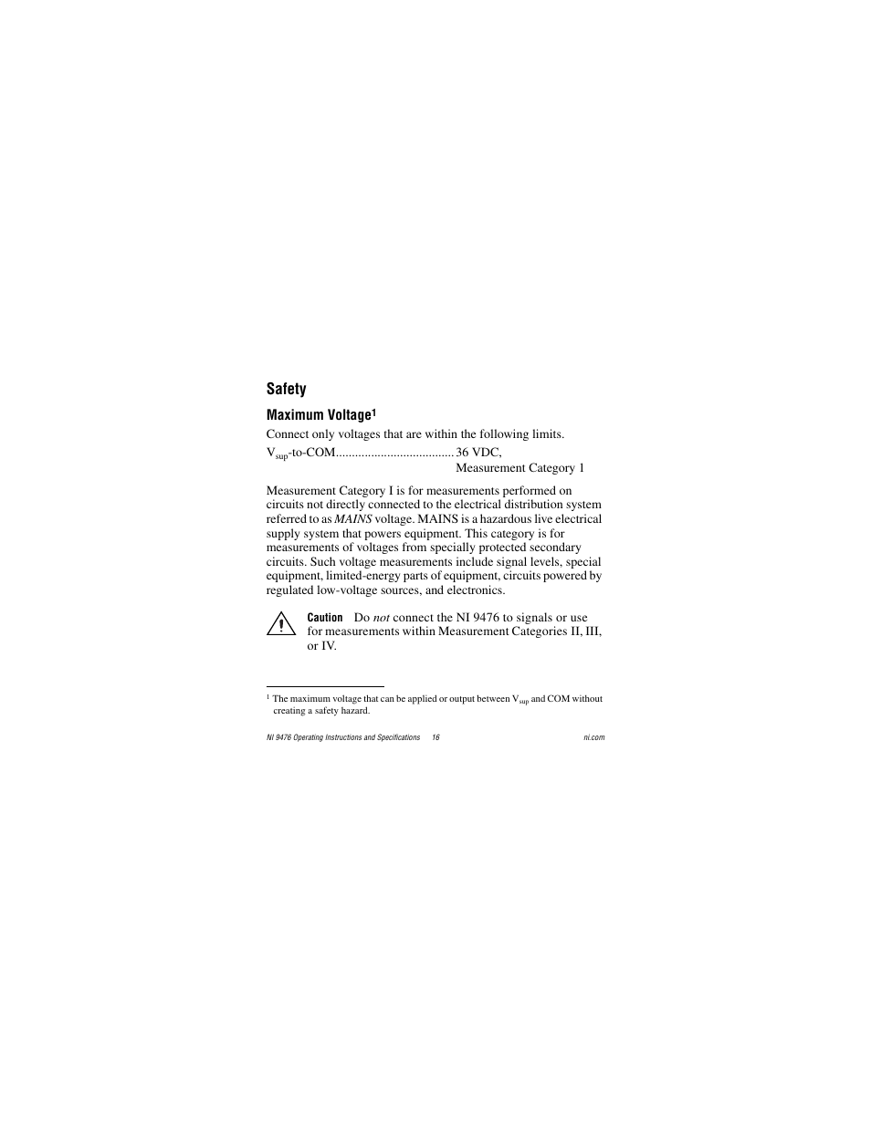 Safety, Maximum voltage | National Instruments NI 9476 User Manual | Page 16 / 24