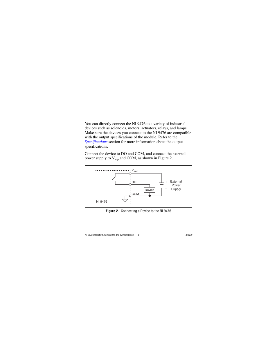 Figure 2. connecting a device to the ni 9476 | National Instruments NI 9476 User Manual | Page 8 / 24