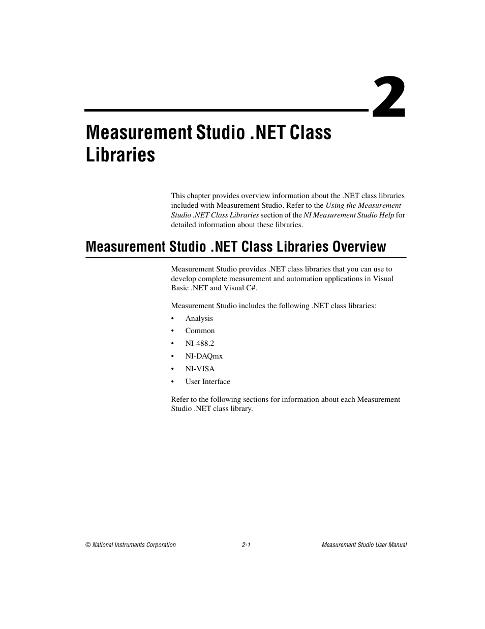 Chapter 2 measurement studio .net class libraries, Measurement studio .net class libraries overview, Resources. chapter 2 | Measurement studio .net class libraries, Chapter 2 | National Instruments Measurement Studio User Manual | Page 14 / 66