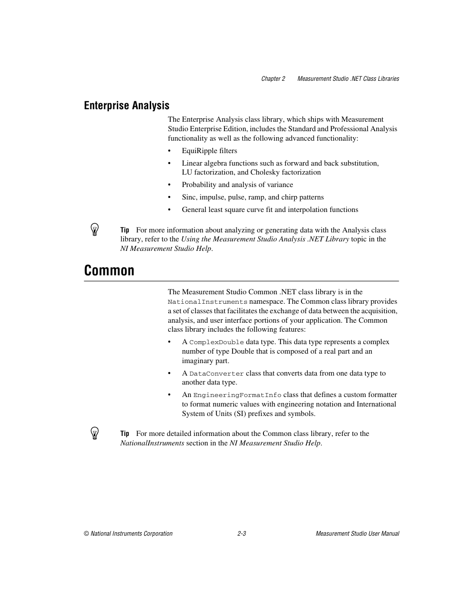 Enterprise analysis, Common, Enterprise analysis -3 | Common -3, To the | National Instruments Measurement Studio User Manual | Page 16 / 66