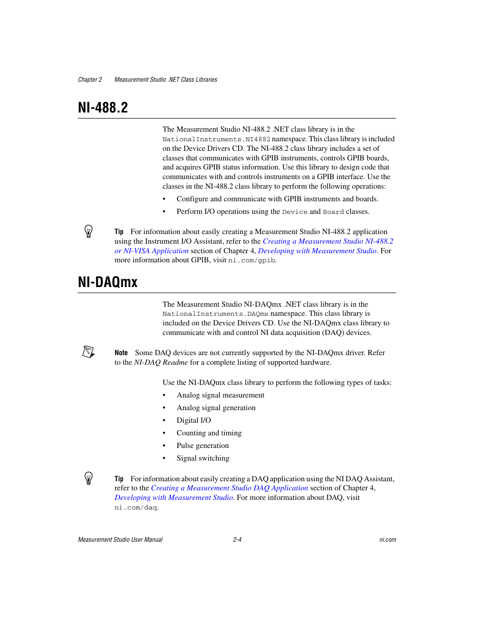 Ni-488.2, Ni-daqmx, Ni-488.2 -4 ni-daqmx -4 | National Instruments Measurement Studio User Manual | Page 17 / 66