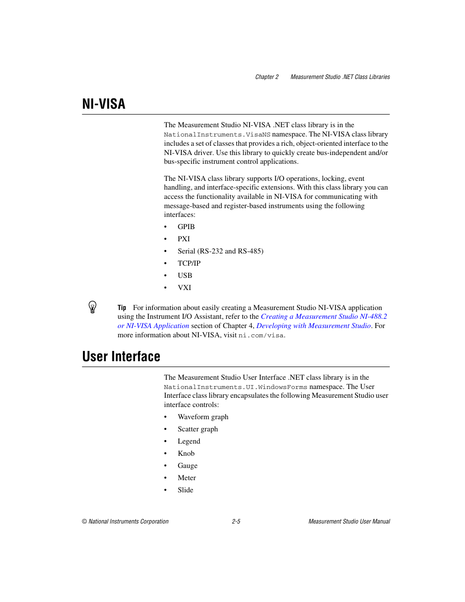 Ni-visa, User interface, Ni-visa -5 user interface -5 | National Instruments Measurement Studio User Manual | Page 18 / 66