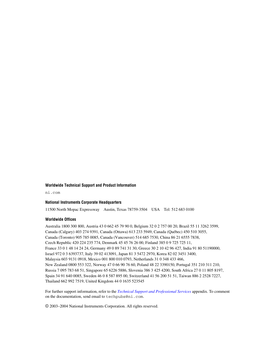 Support, National instruments corporate headquarters, Worldwide offices | National Instruments Measurement Studio User Manual | Page 2 / 66