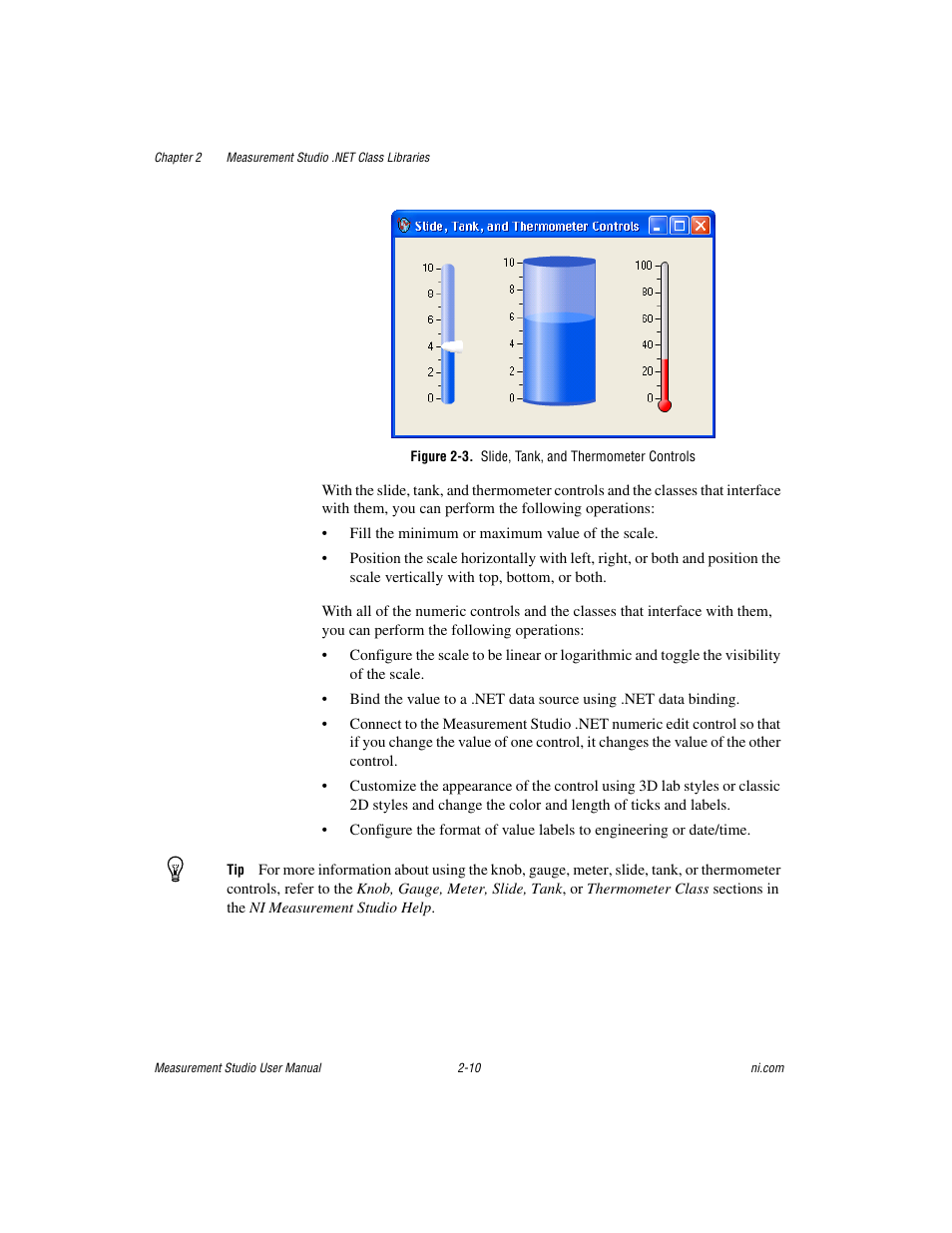 Figure 2-3. slide, tank, and thermometer controls | National Instruments Measurement Studio User Manual | Page 23 / 66