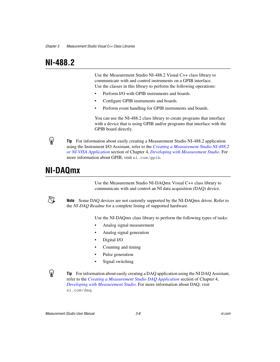 Ni-488.2, Ni-daqmx, Ni-488.2 -8 ni-daqmx -8 | National Instruments Measurement Studio User Manual | Page 33 / 66