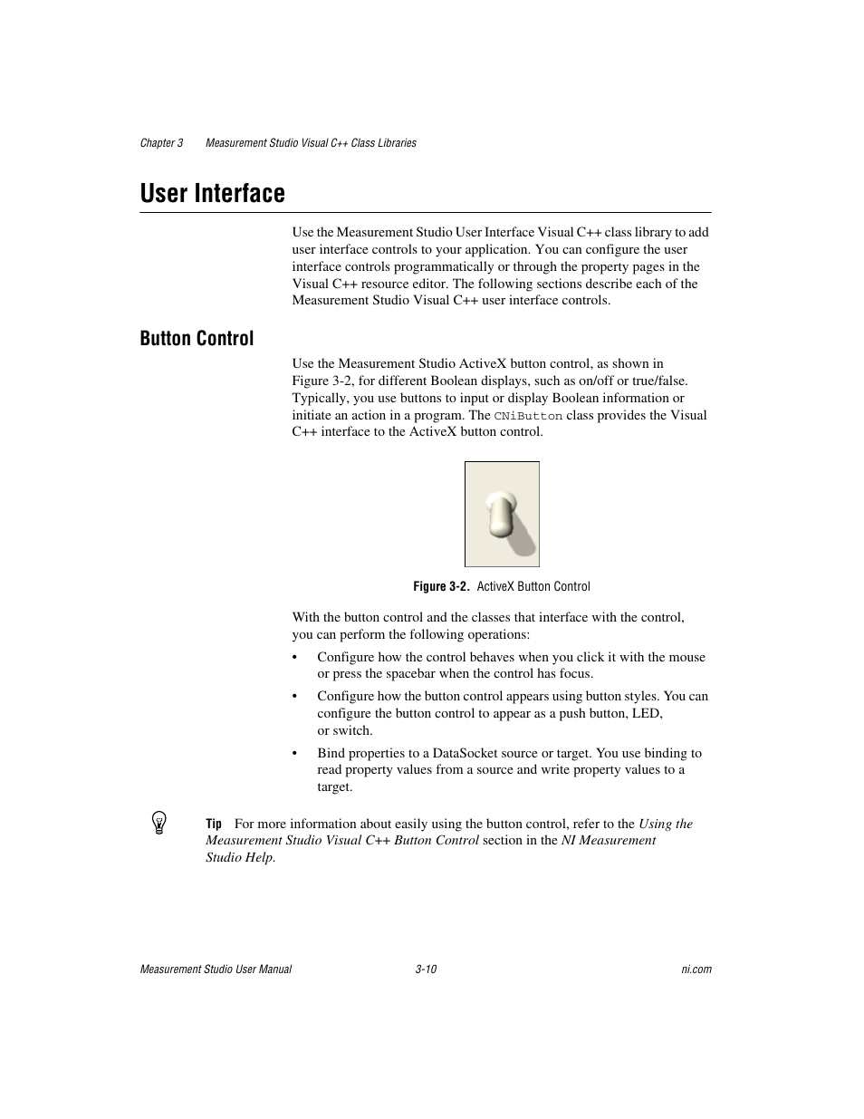 User interface, Button control, Figure 3-2. activex button control | User interface -10, Button control -10 | National Instruments Measurement Studio User Manual | Page 35 / 66