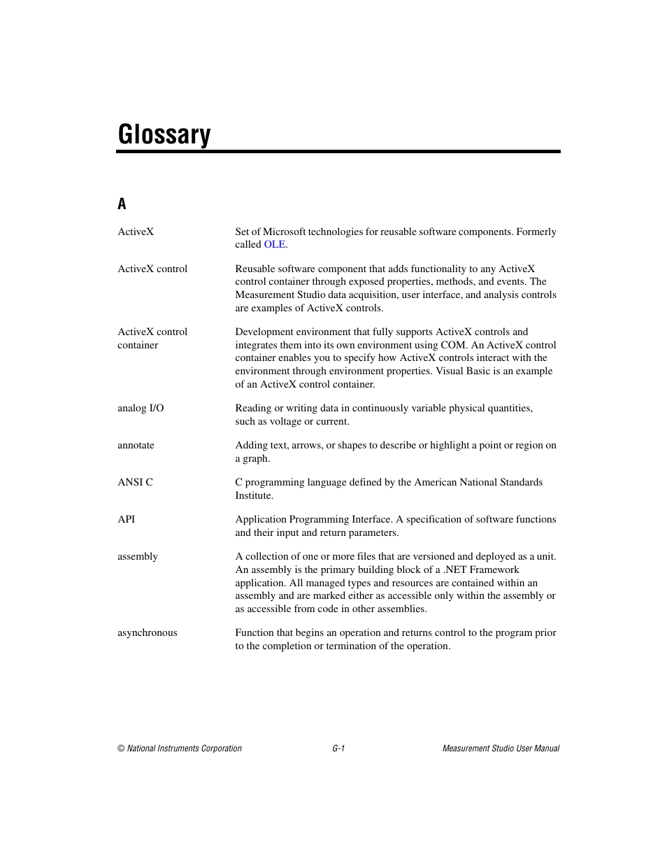 Glossary | National Instruments Measurement Studio User Manual | Page 53 / 66