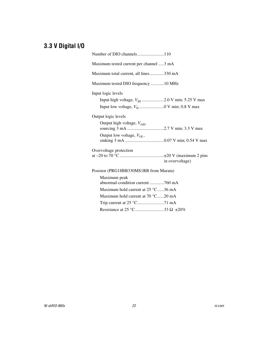 3 v digital i/o | National Instruments NI sbRIO-960x User Manual | Page 22 / 28