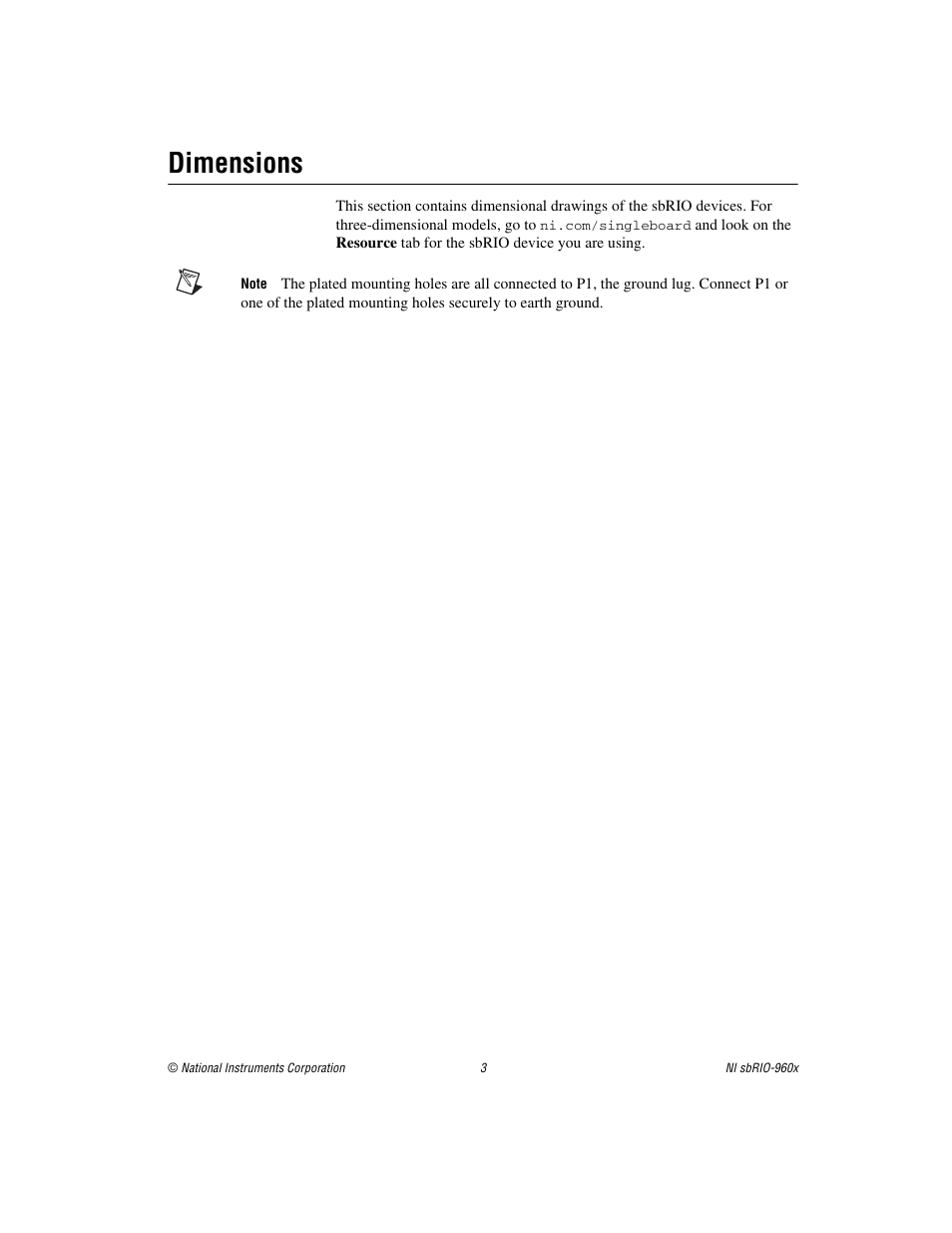 Dimensions | National Instruments NI sbRIO-960x User Manual | Page 3 / 28