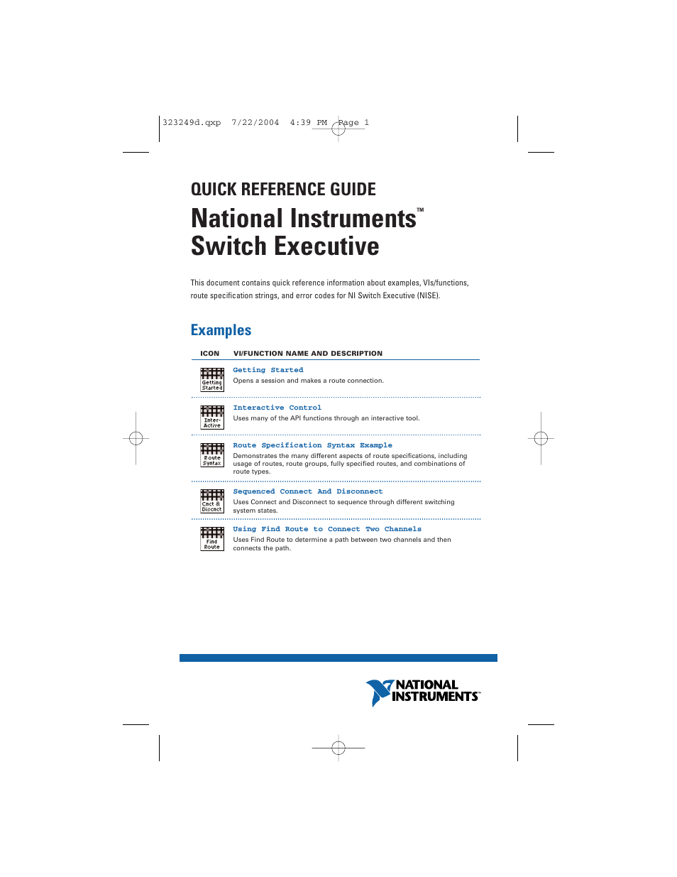 National Instruments Switch Executive User Manual | 8 pages