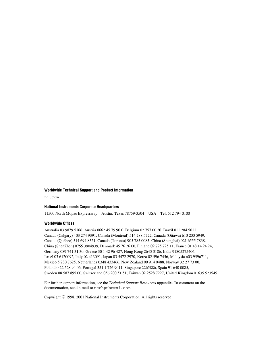 Support, National instruments corporate headquarters, Worldwide offices | National Instruments NI 5911 User Manual | Page 2 / 45