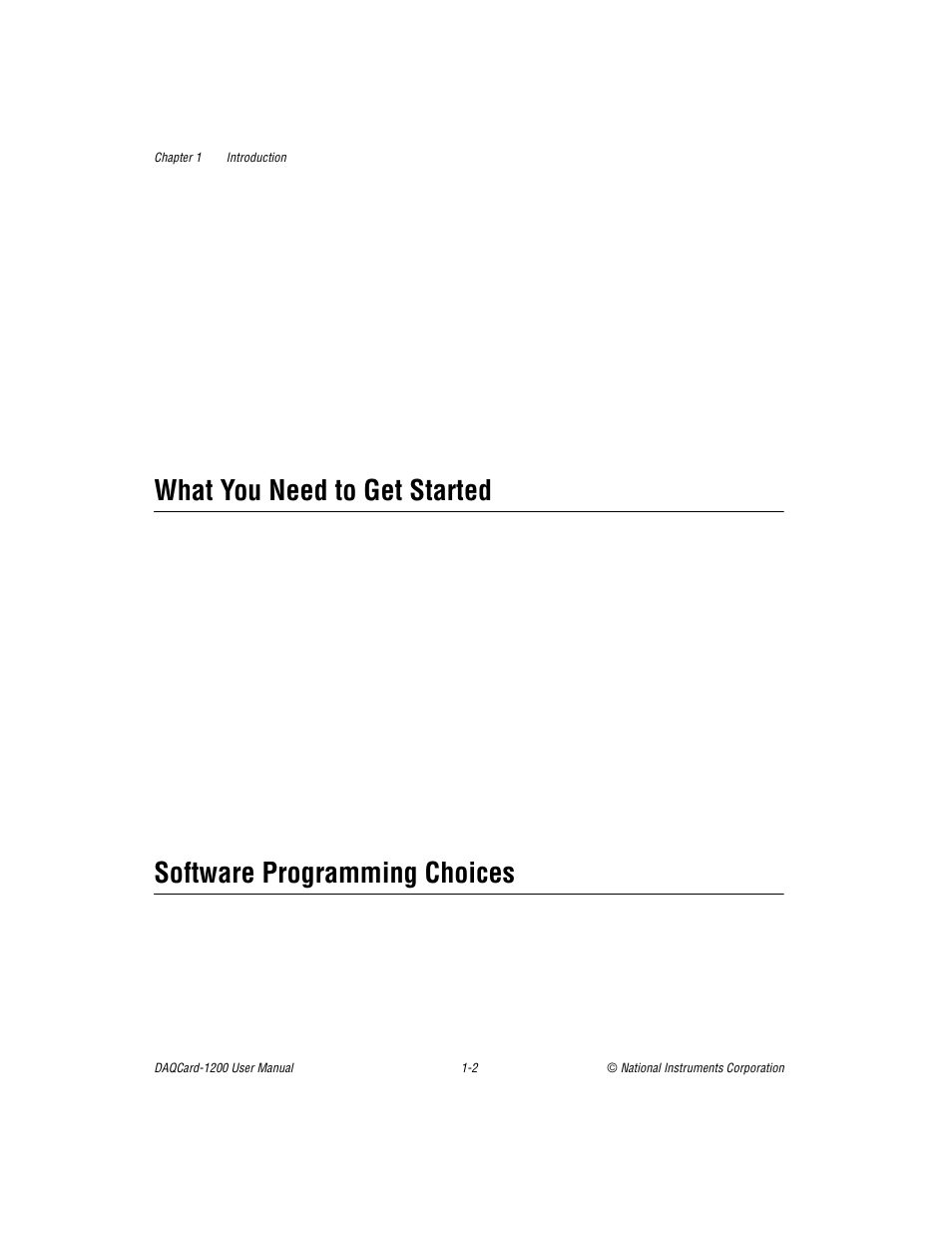 What you need to get started, Software programming choices | National Instruments DAQCard-1200 User Manual | Page 13 / 101