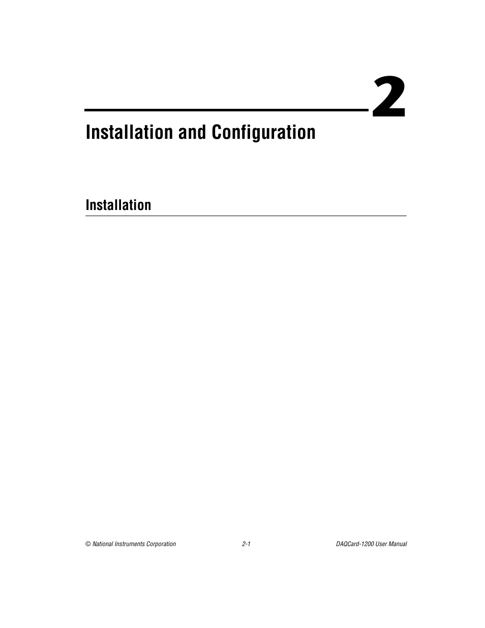Chapter 2 installation and configuration, Installation, Installation -1 | Installation and configuration | National Instruments DAQCard-1200 User Manual | Page 17 / 101