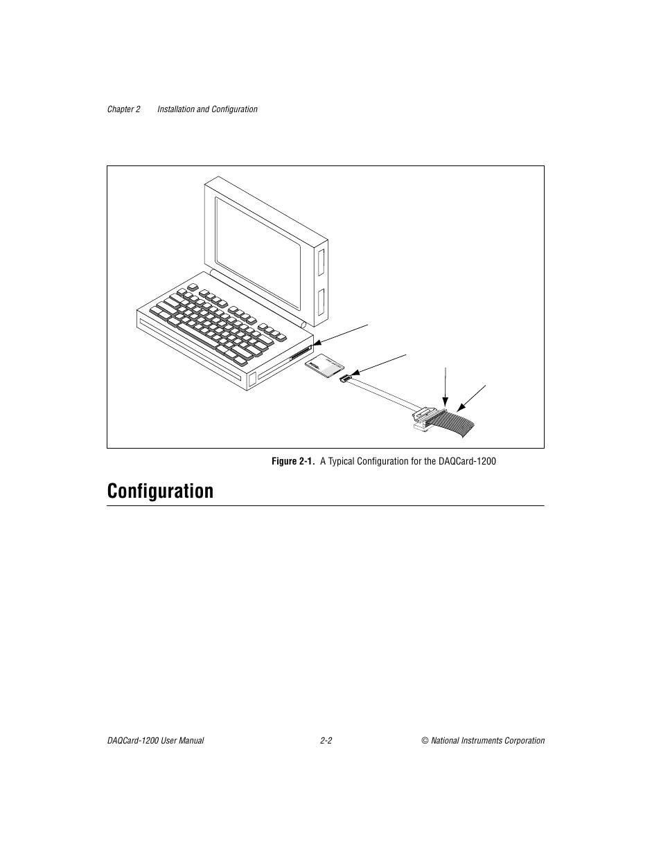Configuration, Configuration -2, Figure 2-1 | A typical configuration for the daqcard-1200 -2 | National Instruments DAQCard-1200 User Manual | Page 18 / 101
