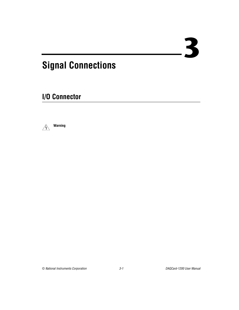 Chapter 3 signal connections, I/o connector, I/o connector -1 | Signal connections, In chapter 3, Signal, Connections, Of chapter 3 | National Instruments DAQCard-1200 User Manual | Page 23 / 101