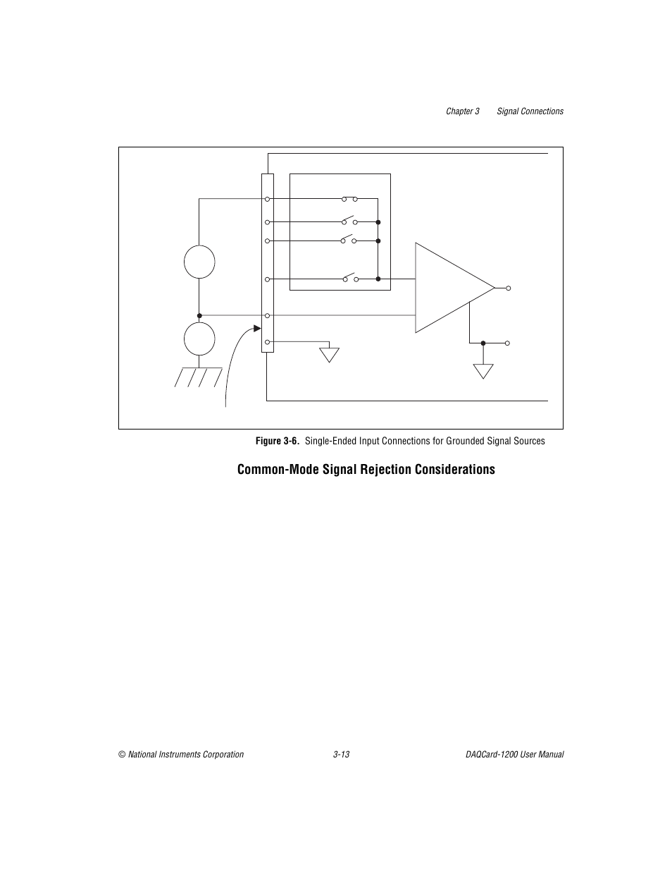 Common-mode signal rejection considerations -13, Figure 3-6, Figure 3-6 sho | Common-mode signal rejection considerations | National Instruments DAQCard-1200 User Manual | Page 35 / 101