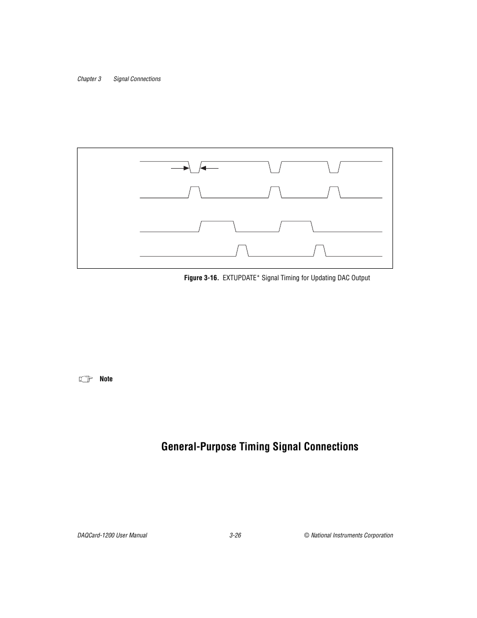 General-purpose timing signal connections, General-purpose timing signal connections -26, Figure 3-16 | Section later | National Instruments DAQCard-1200 User Manual | Page 48 / 101