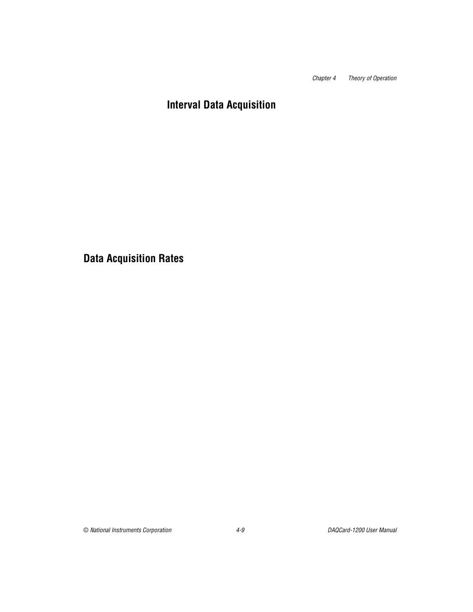 Interval data acquisition, Data acquisition rates, Interval data acquisition -9 | Data acquisition rates -9 | National Instruments DAQCard-1200 User Manual | Page 62 / 101