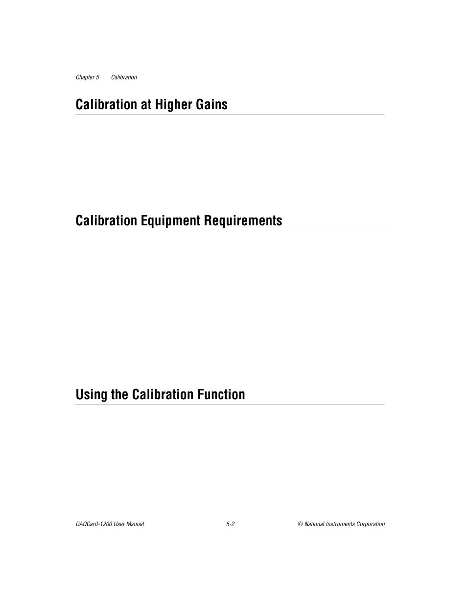 Calibration at higher gains, Calibration equipment requirements, Using the calibration function | National Instruments DAQCard-1200 User Manual | Page 68 / 101